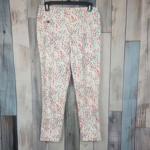 Lisette L White Multicolor Splash Print Pull On Ankle Pants Size 6 - Picture 1 of 5